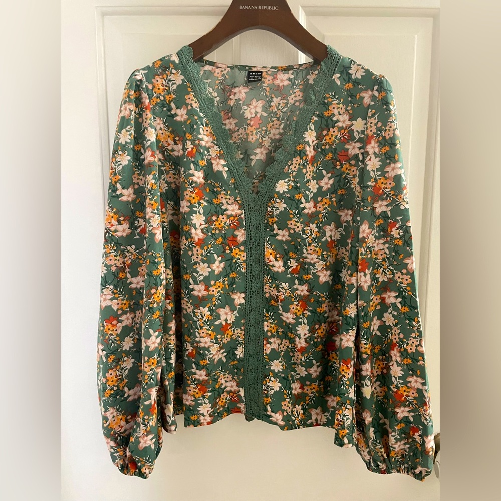 Shein V-Neck Floral Blouse, Size 6